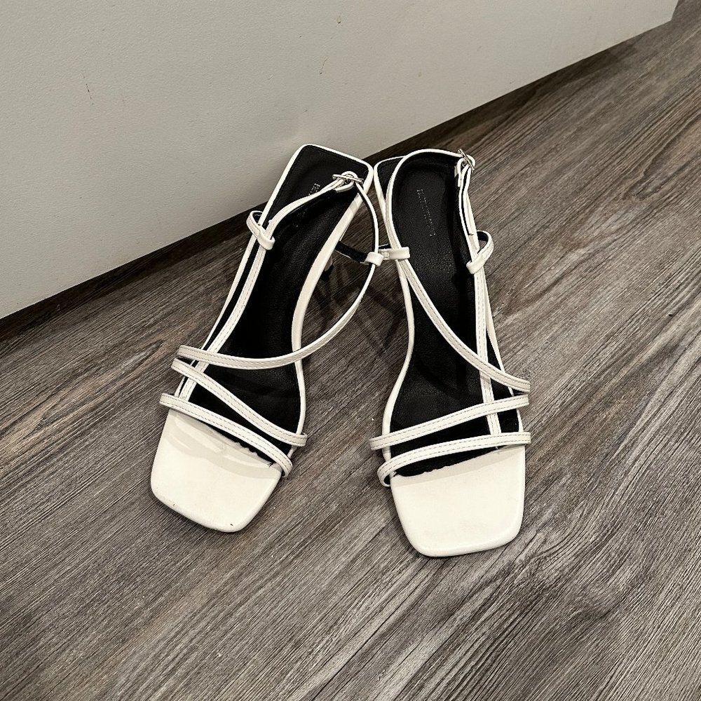 White Kitten Heels square Strappy Heels Shoes